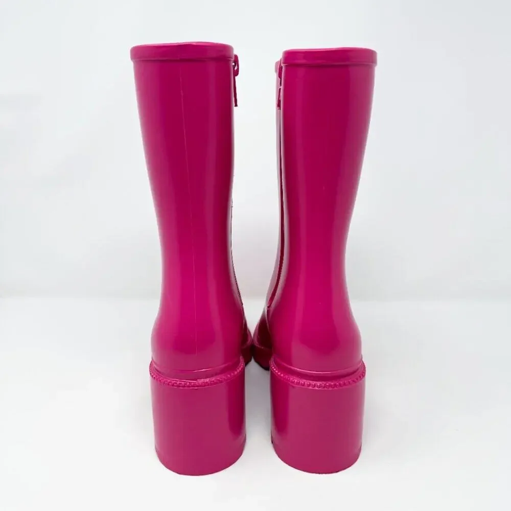 NWOB INC International Concepts Pink Square Toe Block Heel Rain Boots Size 8
